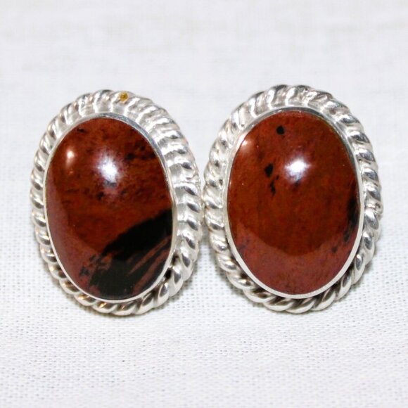 Taxco Jewelry - Vintage Taxco Mexico Sterling Silver Red Jasper Stud Earrings